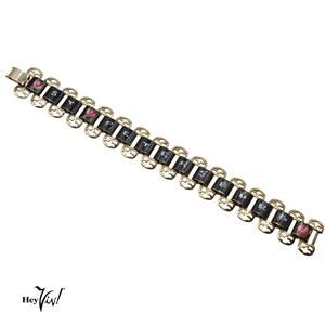 Vintage St Petersburg Bracelet Black Enamel Roses Gold Tone Souvenir 7" -Hey Viv
